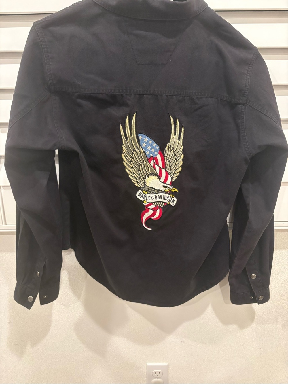 Harley Davidson Black Button Up Eagle Embroidered Shirt Men’s L long Sleeve